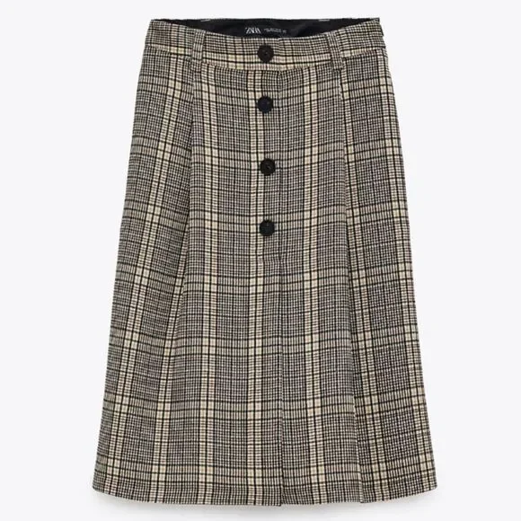 ZARA PLAID SKORTS BROWN LARGE